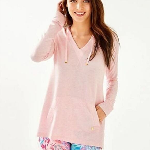 Lilly Pulitzer Luxletic Paradise Pink Tint Heather Arin Lounge Pullover Top - Picture 1 of 10